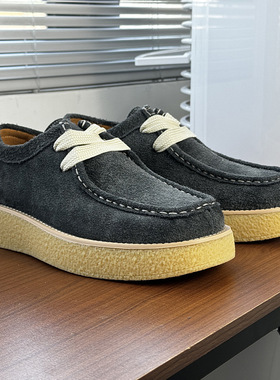 法式潮款百搭通勤袋鼠复古厚底板鞋男女英伦方头皮鞋灰色