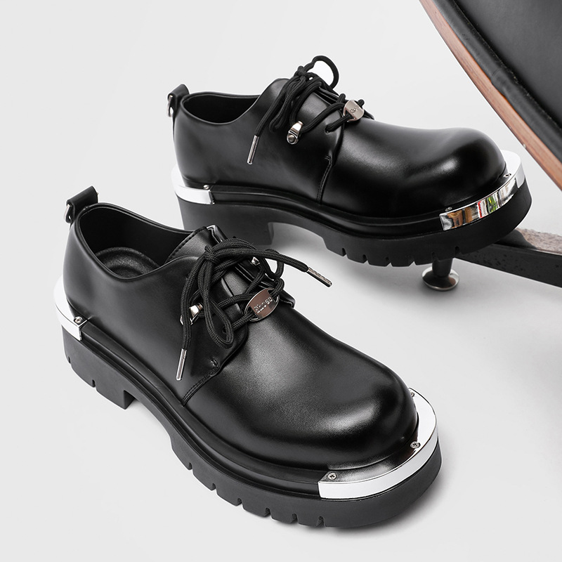 小众设计铁头皮鞋大头厚底男鞋百搭休闲韩版发型师潮流