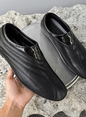 德训鞋夏季新款复古套脚一脚蹬平底休闲运动阿甘鞋黑色