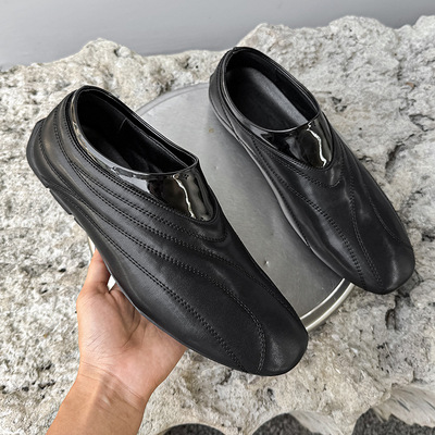 德训鞋夏季新款复古套脚一脚蹬平底休闲运动阿甘鞋黑色