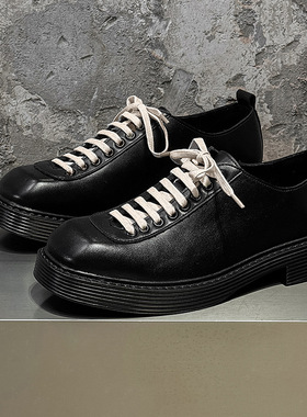 男英伦风系带方头德比鞋黑色个性小从休闲百搭男鞋