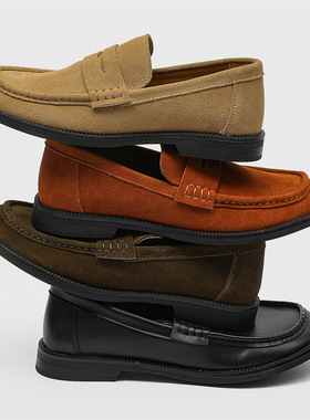 复古乐福鞋小众设计高级感休闲皮鞋黑色 卡其 米色 红色