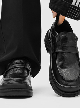 新款秋冬英伦风商务正装大头一脚蹬黑色婚礼新郎伴郎男鞋