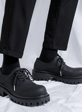 英伦风厚底圆头德比鞋男暗黑系小皮鞋潮日系复古大头鞋