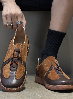 小众高级感拼色设计透气软底男士阿甘鞋棕色  绿色