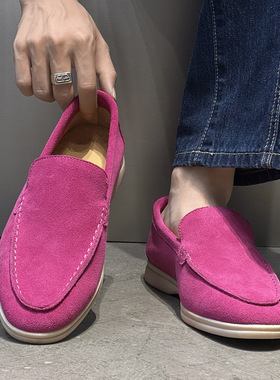 新款懒人一脚蹬休闲驾车豆豆鞋天蓝色 褐色 粉色 紫色