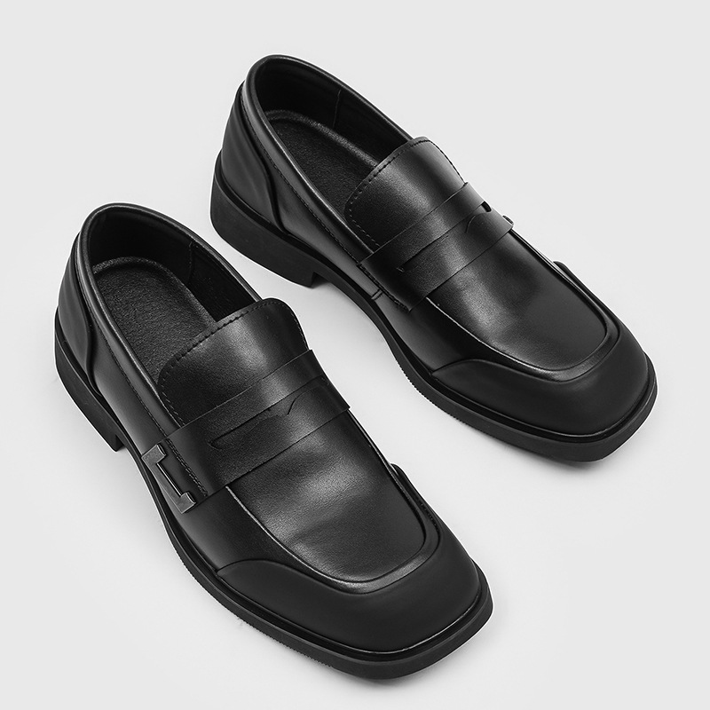 方头德比鞋男款英伦风一脚蹬乐福鞋高级感黑色通勤休闲鞋