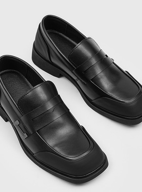 方头德比鞋男款英伦风一脚蹬乐福鞋高级感黑色通勤休闲鞋