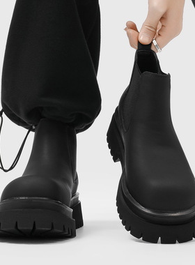 马丁靴男款低帮黑色新款厚底增高冬季切尔西百搭男靴