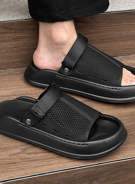 凉鞋男款夏季高端外穿两用软底透气新款百搭沙滩鞋黑色
