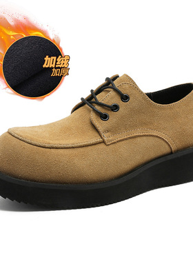 情侣英伦风系带厚底德比鞋休闲女鞋冬季加绒男鞋