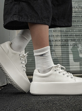 韩版潮流低帮厚底增高板鞋英伦男士休闲百搭透气鞋白色