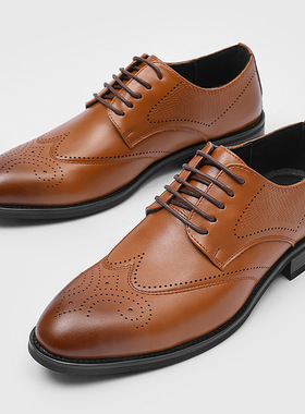 潮流男士尖头休闲商务结婚鞋复古英伦商务舒适男鞋黄色