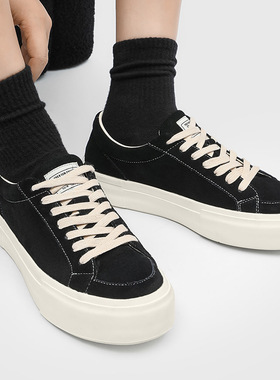 春季潮款纯色百搭反绒滑板鞋男士时尚潮流休闲鞋黑色