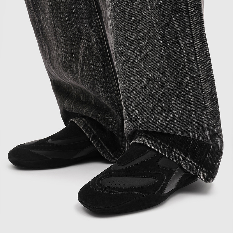 德训鞋男款一脚蹬阿甘鞋百搭平底通勤休闲冬季乐福鞋黑色