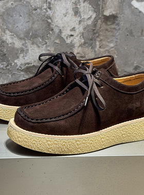 美式复古方头工装鞋男鞋春季新款袋鼠鞋厚底休闲米色 绿色