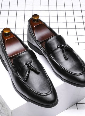 男士牛皮商务休闲鞋套脚时尚高档正装皮鞋男鞋