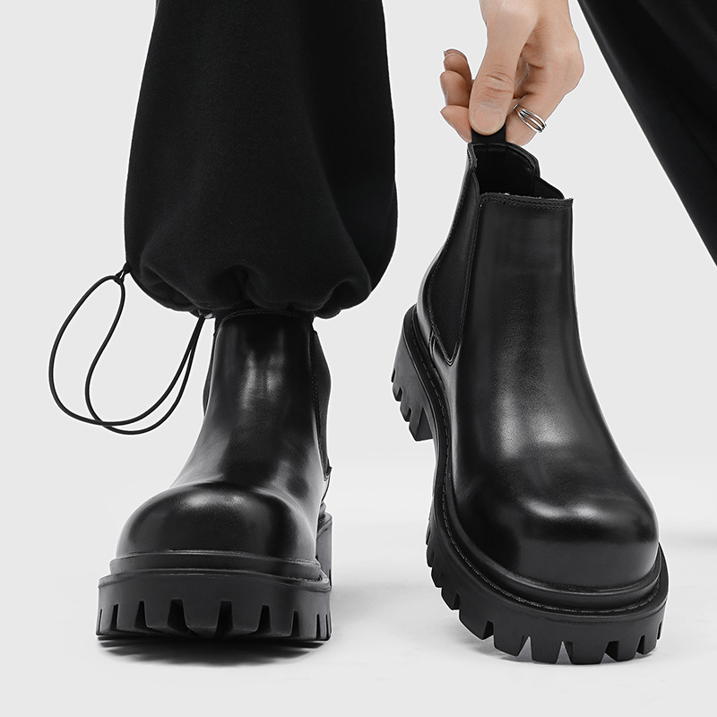 切尔西靴子松紧口新款冬季低帮烟筒靴男厚底低筒短靴