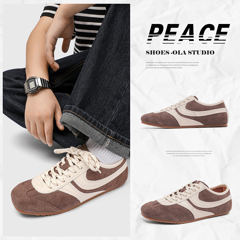 夏季新款复古德训鞋男女款休闲板鞋运动内增高情侣款粉色