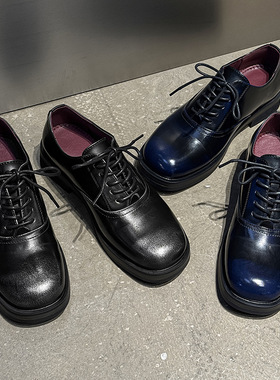 英伦风德比鞋男厚底增高休闲方头商务通勤鞋蓝色 银色