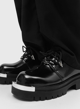 大头黑色德比鞋男高级感新款英伦风厚底增高巴黎皮鞋漆皮