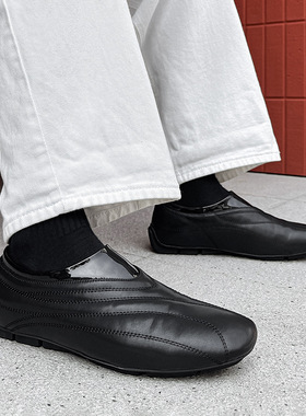 复古德训鞋男女运动休闲英伦风百搭一脚蹬小皮鞋通勤黑色