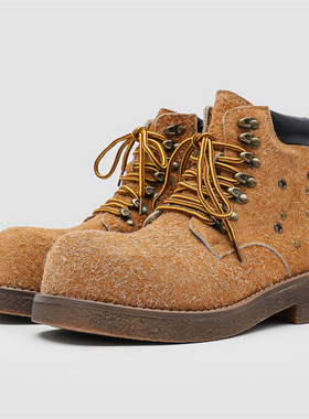 新款情侣马丁靴厚底增高英伦风复古机车工装短靴黄色