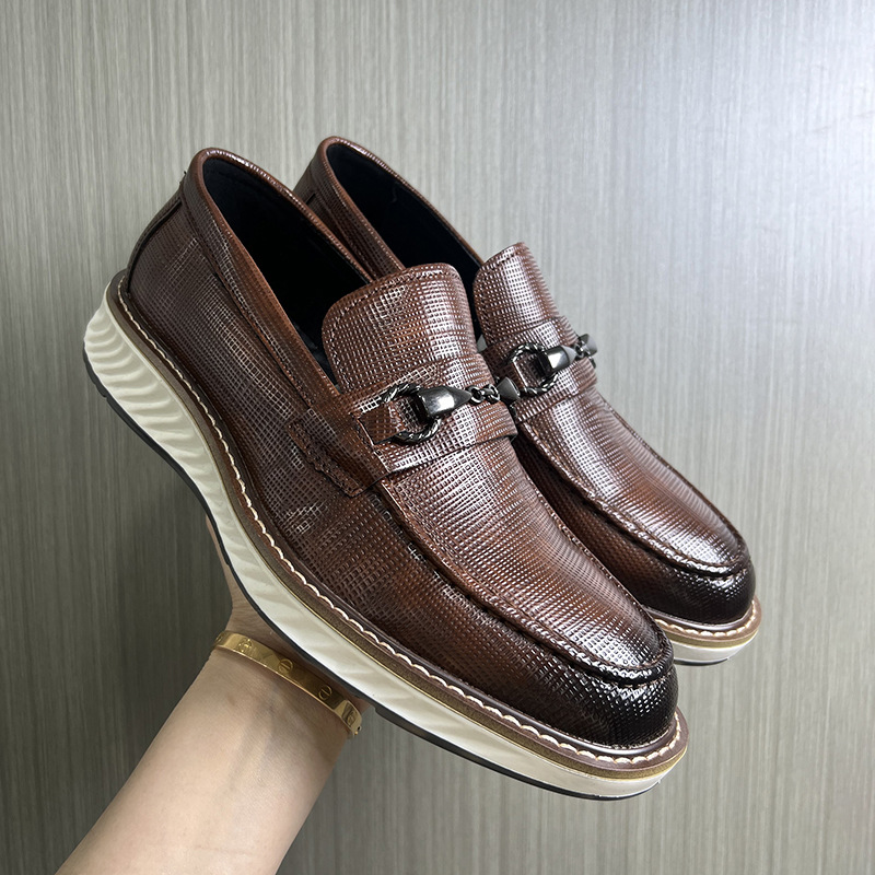 一脚蹬厚底内增高英伦风乐福鞋男商务休闲男士鞋