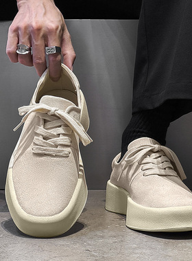 男鞋夏季新款低帮反绒舒适休闲软底时尚系带百搭鞋白色