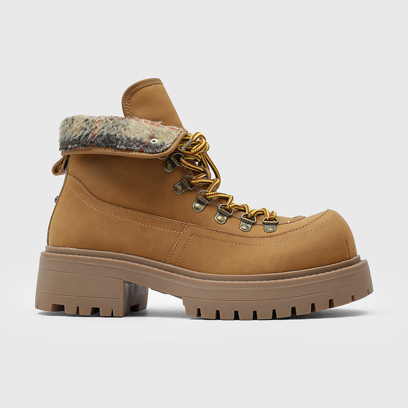 秋冬大黄线厚底增高马丁靴男女英伦风系带机车靴