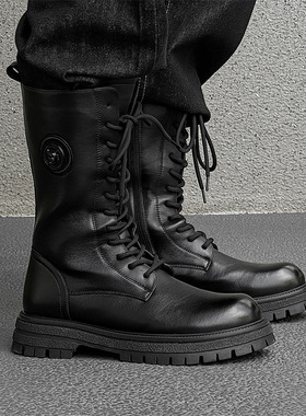 新款男士户外冬季保暖长靴超长机车骑士靴