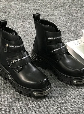 黑色马丁靴男中帮切尔西靴厚底增高赛博朋克工装时装靴