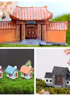 精美中式牌楼古城门多窗小别墅苔藓微景观生态瓶多肉盆景鱼缸摆件