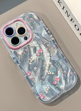 2025满屏小花适用苹果17手机壳奶油羽纱15小清新16proamx防摔13