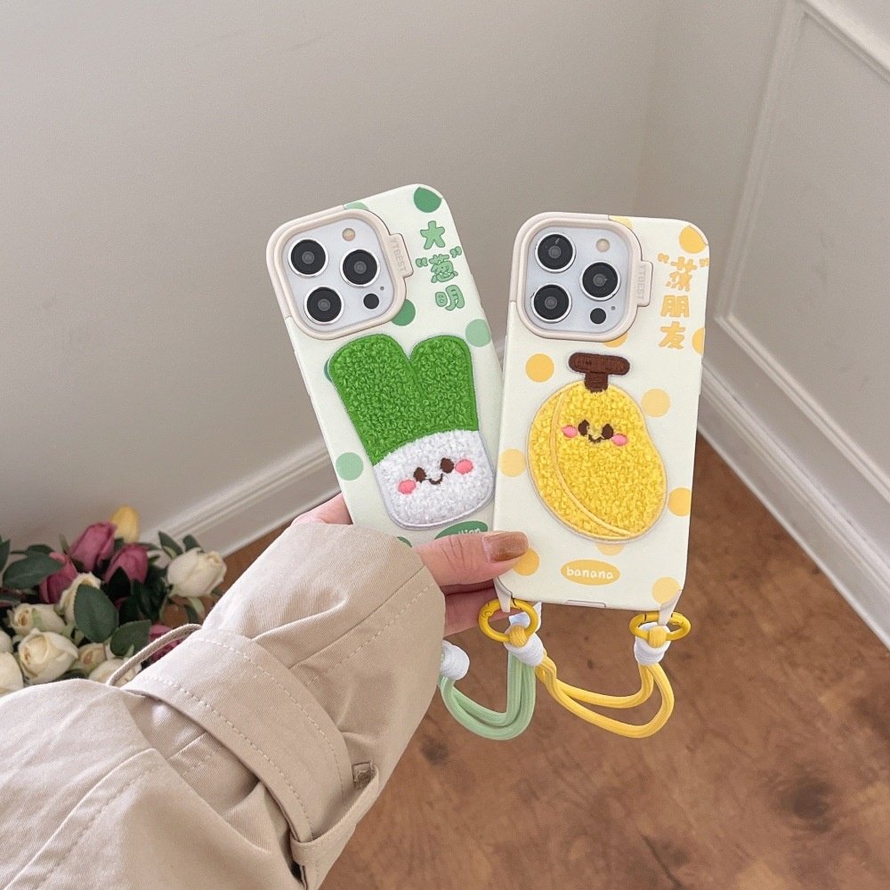 2025贴皮香蕉葱卡通手机壳适用苹果17/16PRO小众挂绳壳iPhone15/