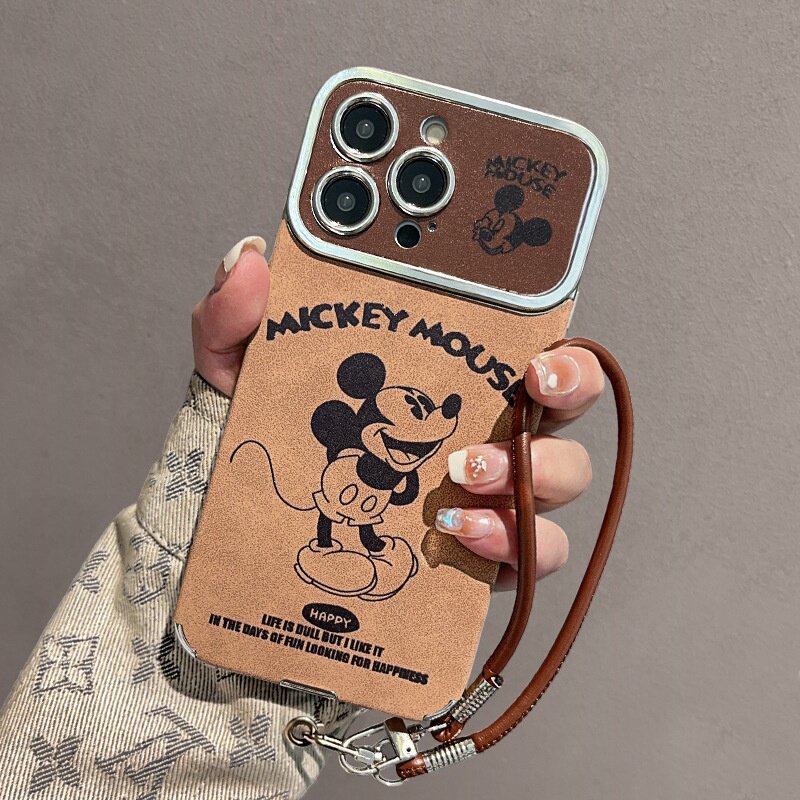 2025可爱卡通米奇挂绳适用苹果16大视窗手机壳13promax磨毛14感15