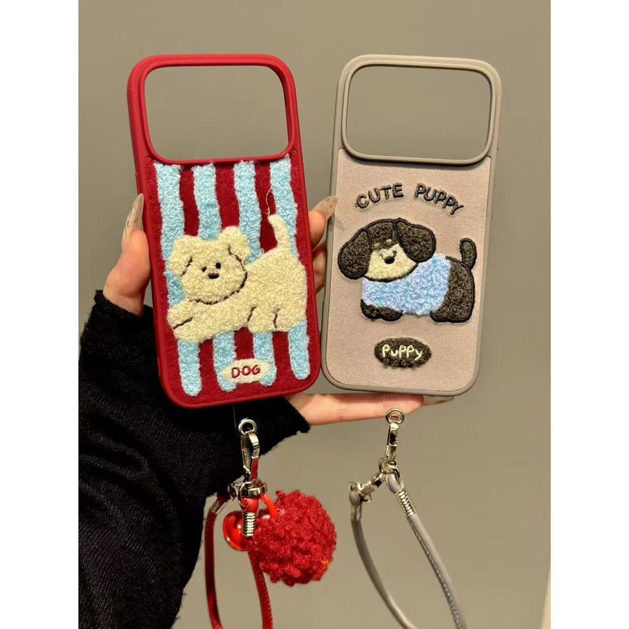 2025卡通ins刺绣蓝衣服小狗挂绳适用iphone17promax苹果16proma