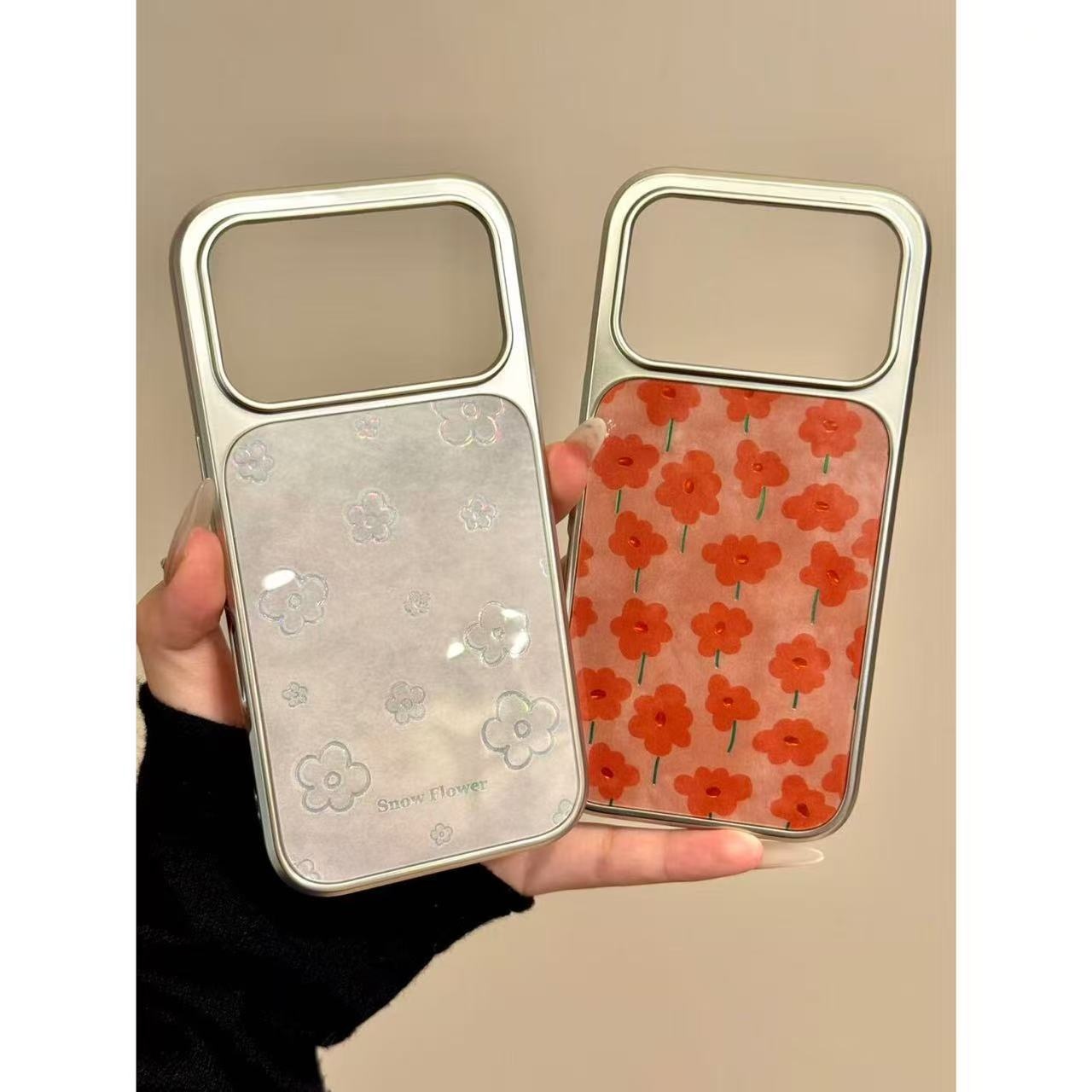 2025ins满屏鎏金线条橙色花朵适用ihone17promax苹果16pr手机壳