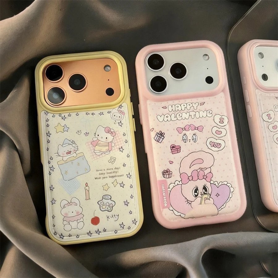 2025可爱艾丝乐兔子kt猫适用苹果17Promax手机壳IP16鼓包皮纹15