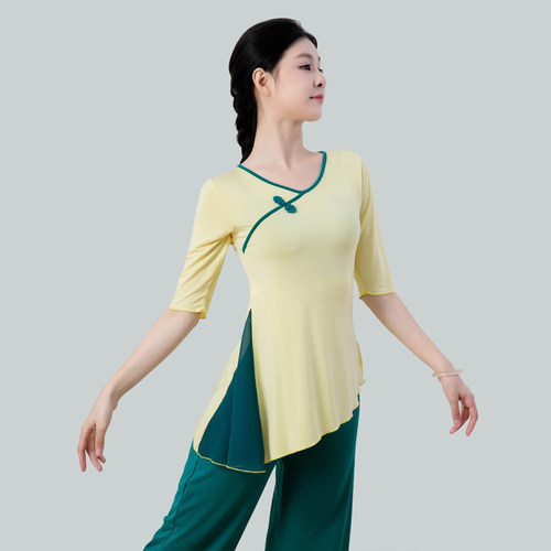 古典舞服身韵练功服中国舞阔腿裤撞色拼接飘逸形体服舞蹈服上衣女