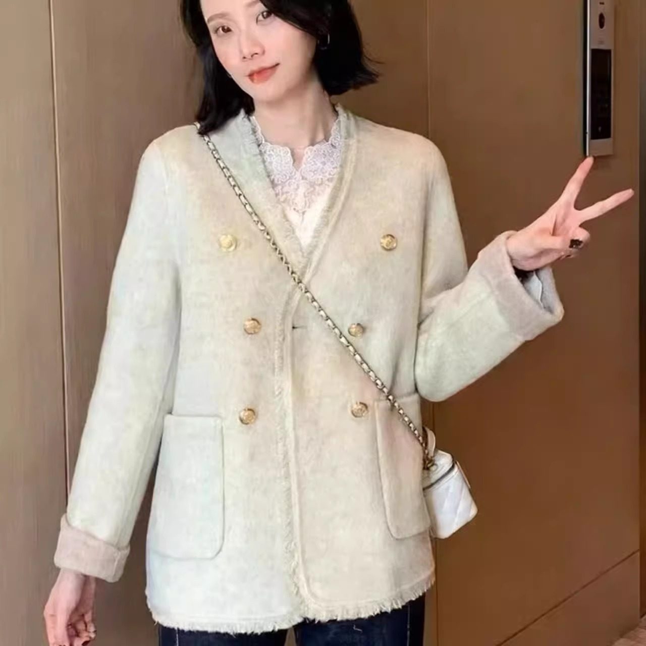 小香风双排扣双面双色毛呢外套女秋冬高级感气质百搭短外套新款,女装/女士精品,毛呢外套,淘宝优惠券,粉丝福利购,淘宝优惠卷