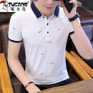 啄木鸟polo衫男士夏季新款翻领短袖t恤刺绣上衣服修身薄款个性潮
