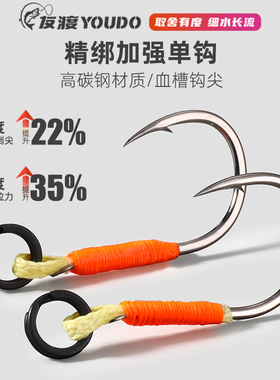 友渡路亚4倍加强改装军鱼单钩手工精绑溪流米诺亮片铁板vib钩专用
