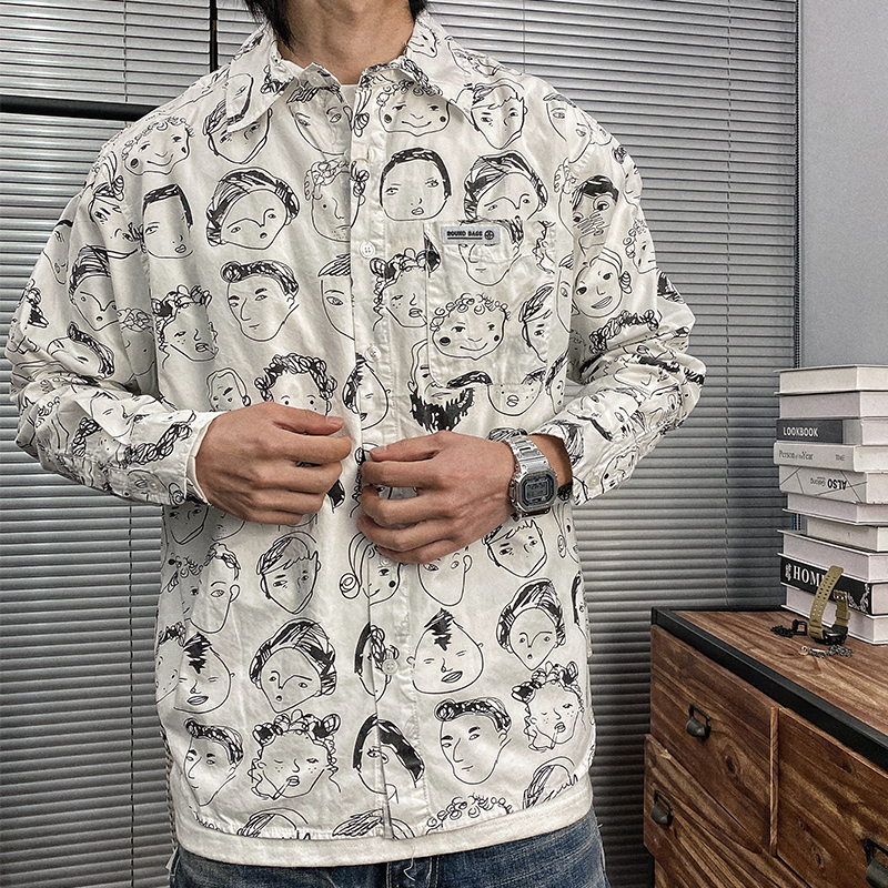 立领短袖潮流涂鸦印花