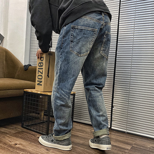 石头家牛仔长裤经典款磨白水洗