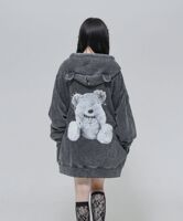 Japanese single Harajuku streetwear brand travas visual style bear ear rock punk T-shirt hooded jacket for unisex men thumbnail 7