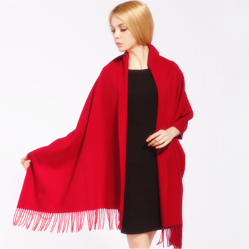 中厚款纯色大红色聚会羊毛保暖围巾韩版男女秋冬季长款百搭披肩