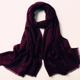 正品超大款深酒红色驼色80支薄款纯羊毛围巾长款保暖纯色羊绒披肩