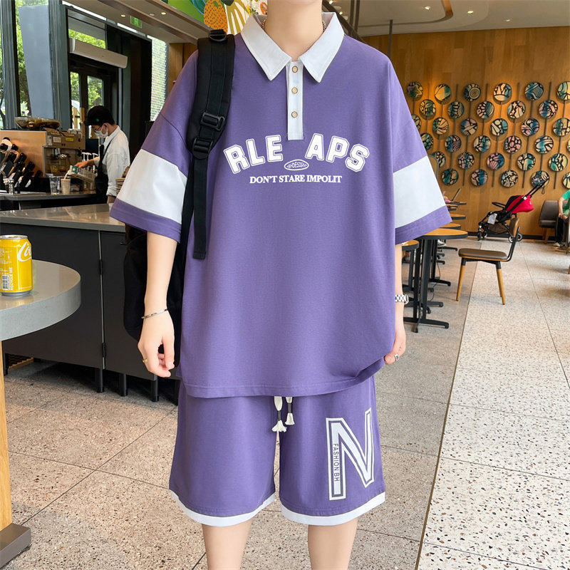 短袖T恤男运动套装夏季新款休闲短袖短裤男装一套搭配帅气两件套