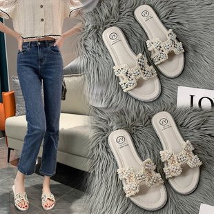 T型橡胶软底凉鞋 H拖鞋 室内室外浴室PU平跟平底格子 新款 2024春夏季